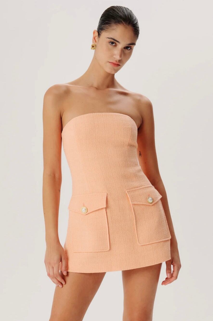 Ronny Kobo Teran Taren Tweed Strapless Mini Dress Cocktail Sherbert Pink XL
